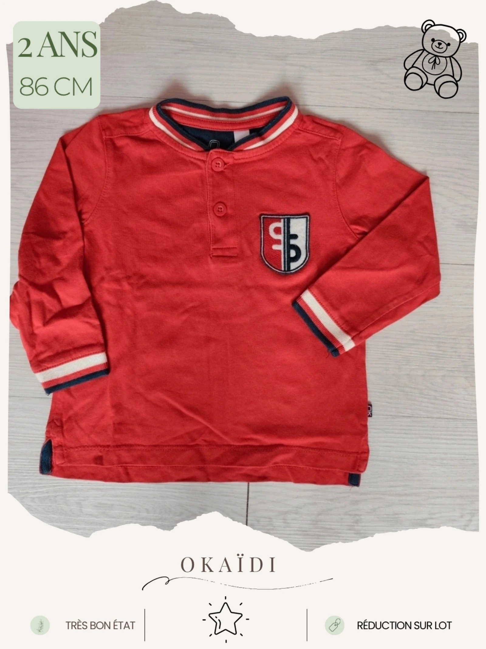 Tshirt manches longues rouge 🧸 Taille 2 ans 🧸 Okaidi